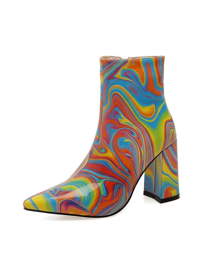 Multicolor Zipper Pointed Toe Boots