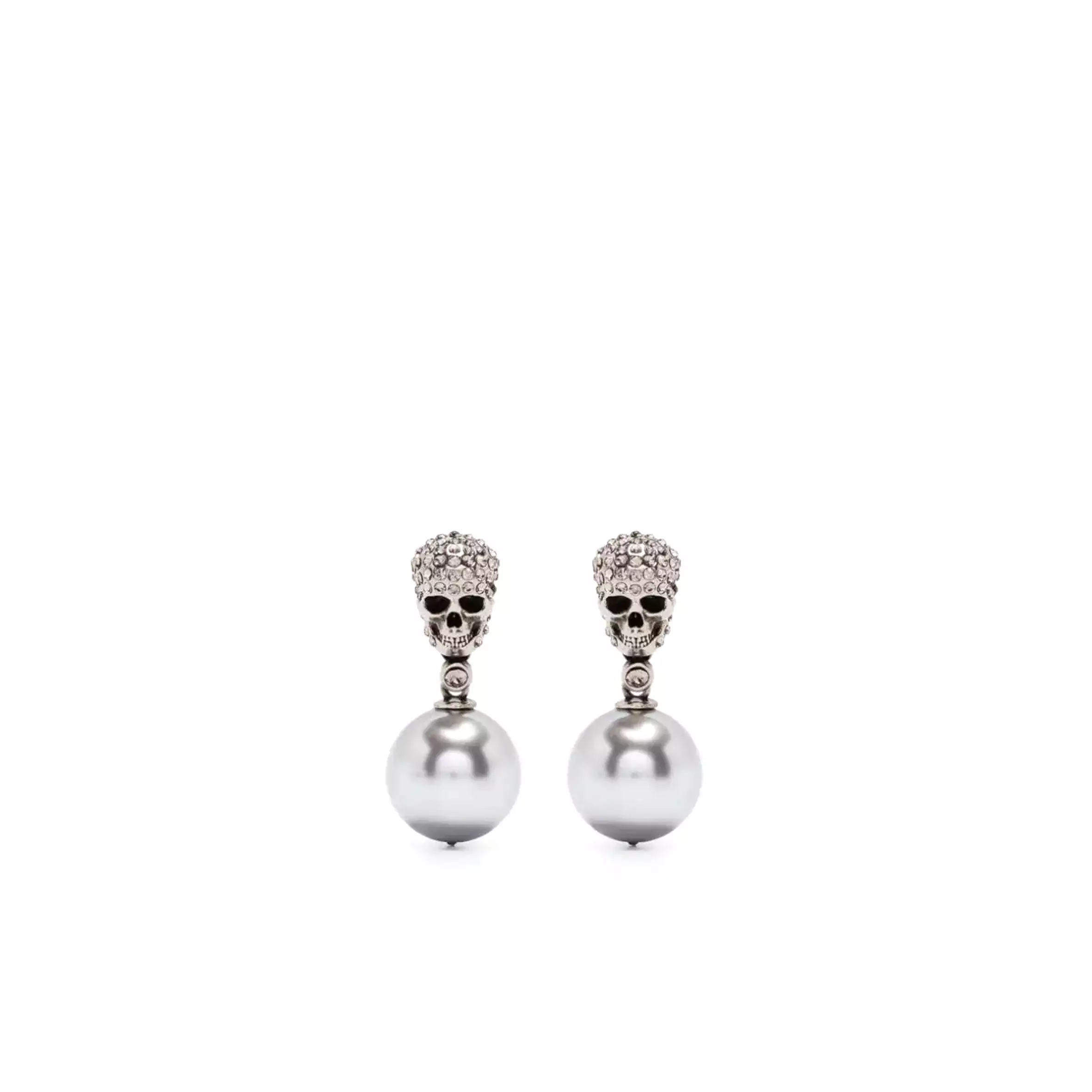 Pearl N Skull Earrings, Silver