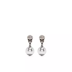 Pearl N Skull Earrings, Silver