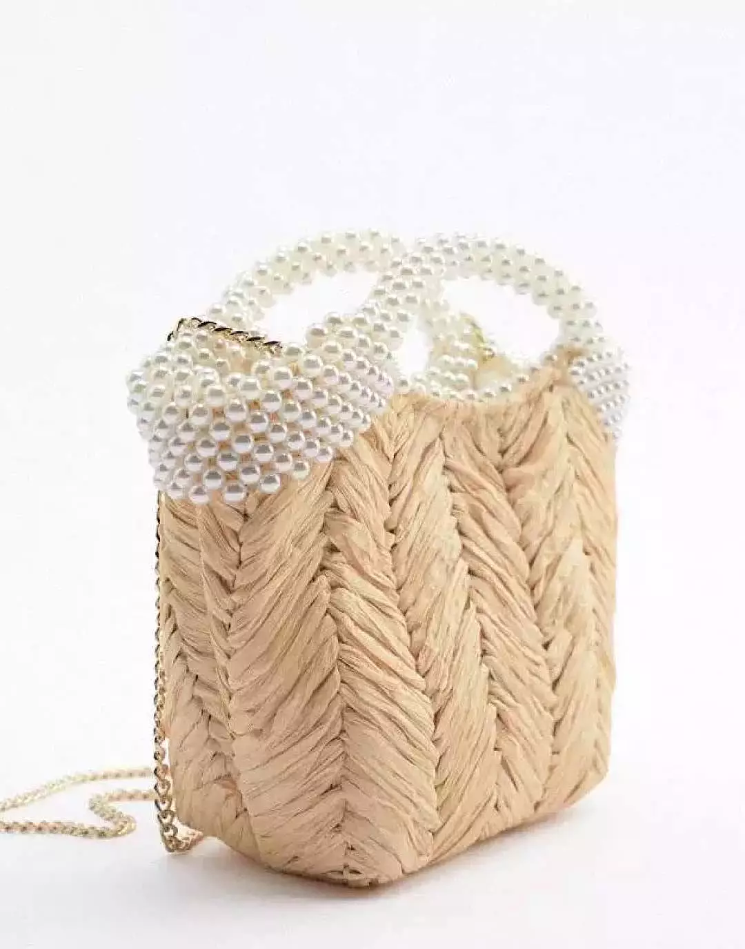 Pearl Strapped Straw Tote Bag