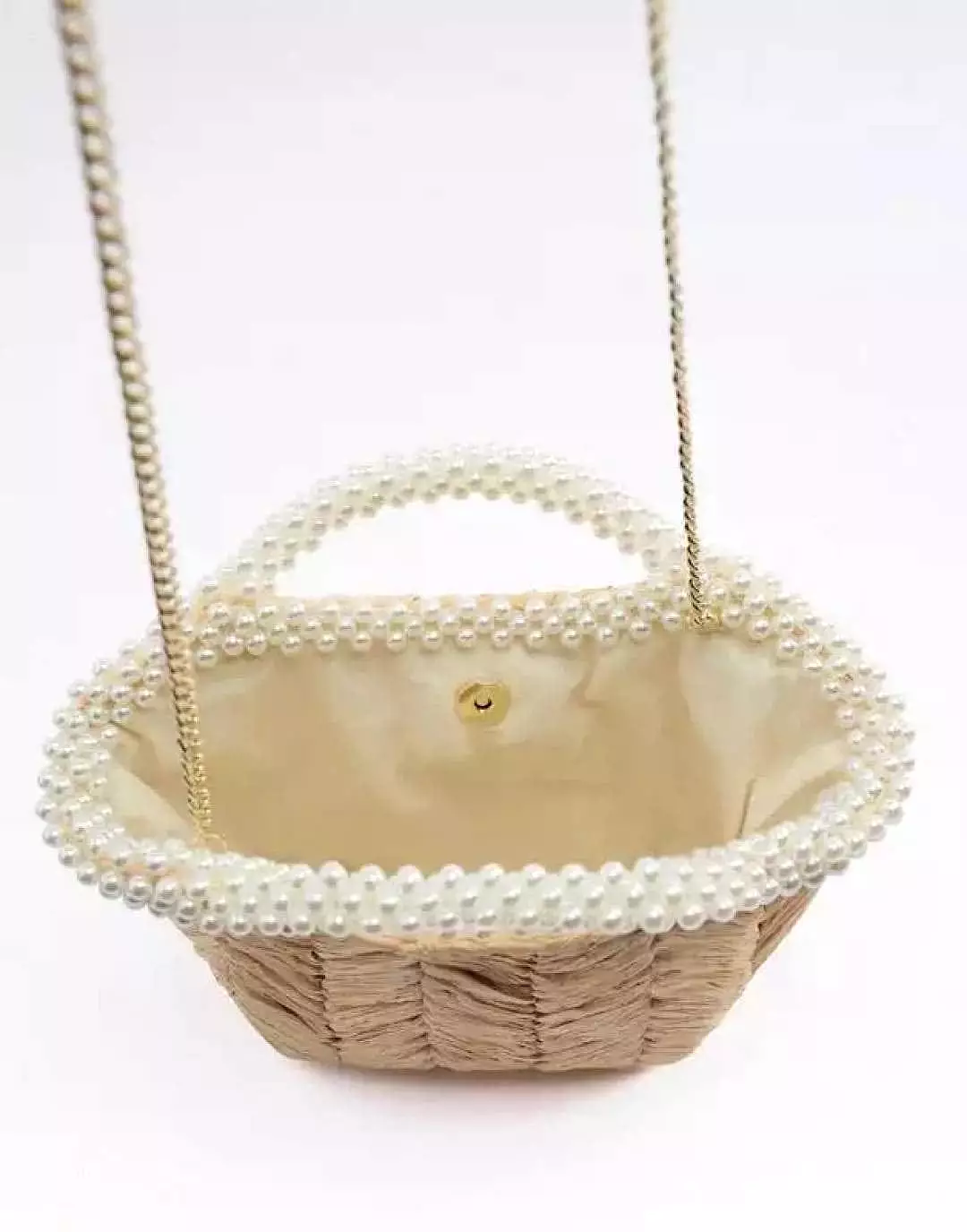 Pearl Strapped Straw Tote Bag