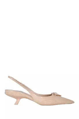 Prada Beige Leather Pointed Toe Slingback Kitten Heels Size 38