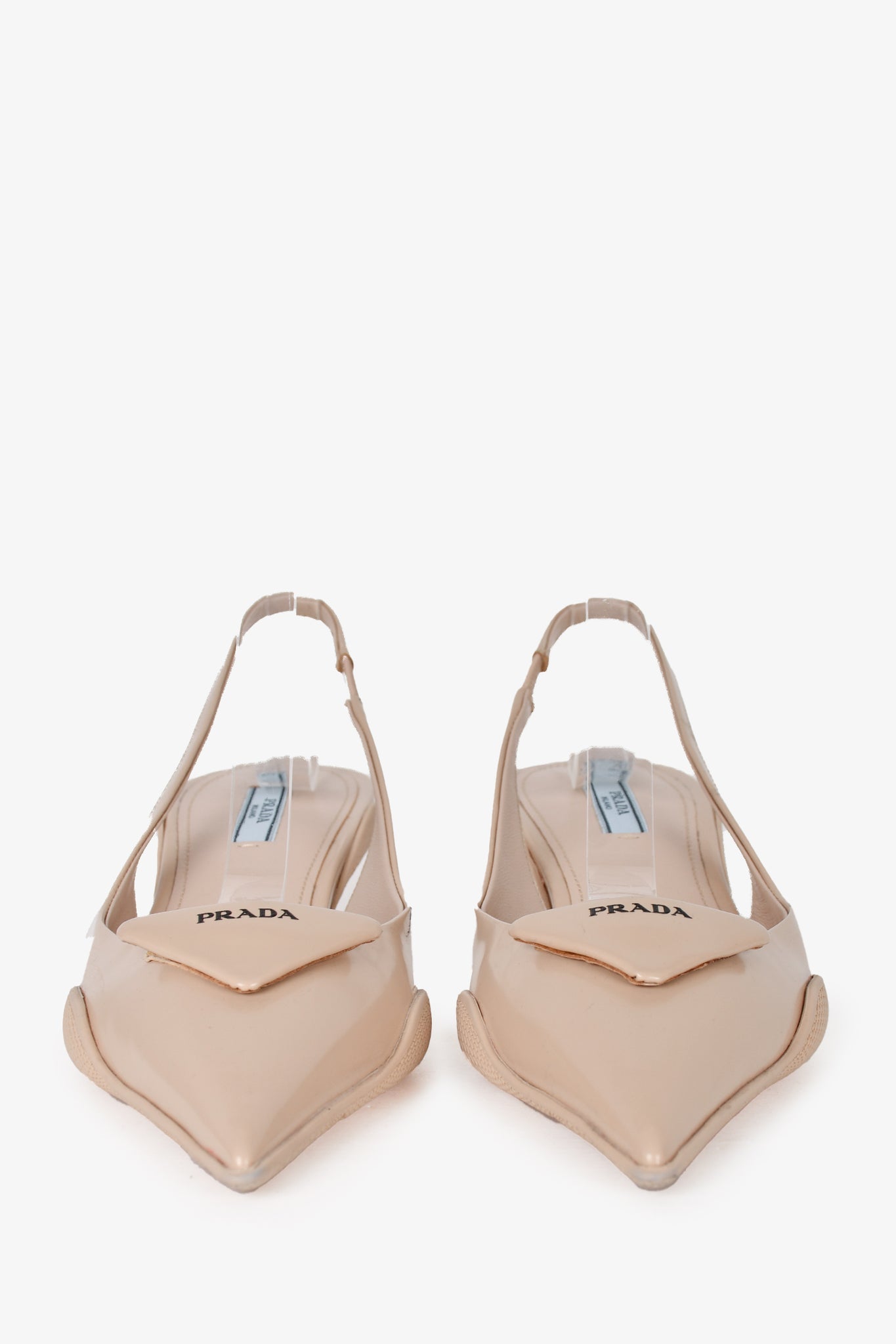 Prada Beige Leather Pointed Toe Slingback Kitten Heels Size 38