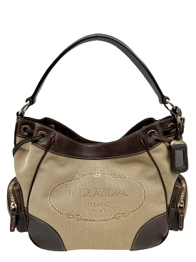 Prada Canapa Logo Side Pocket Hobo Bag