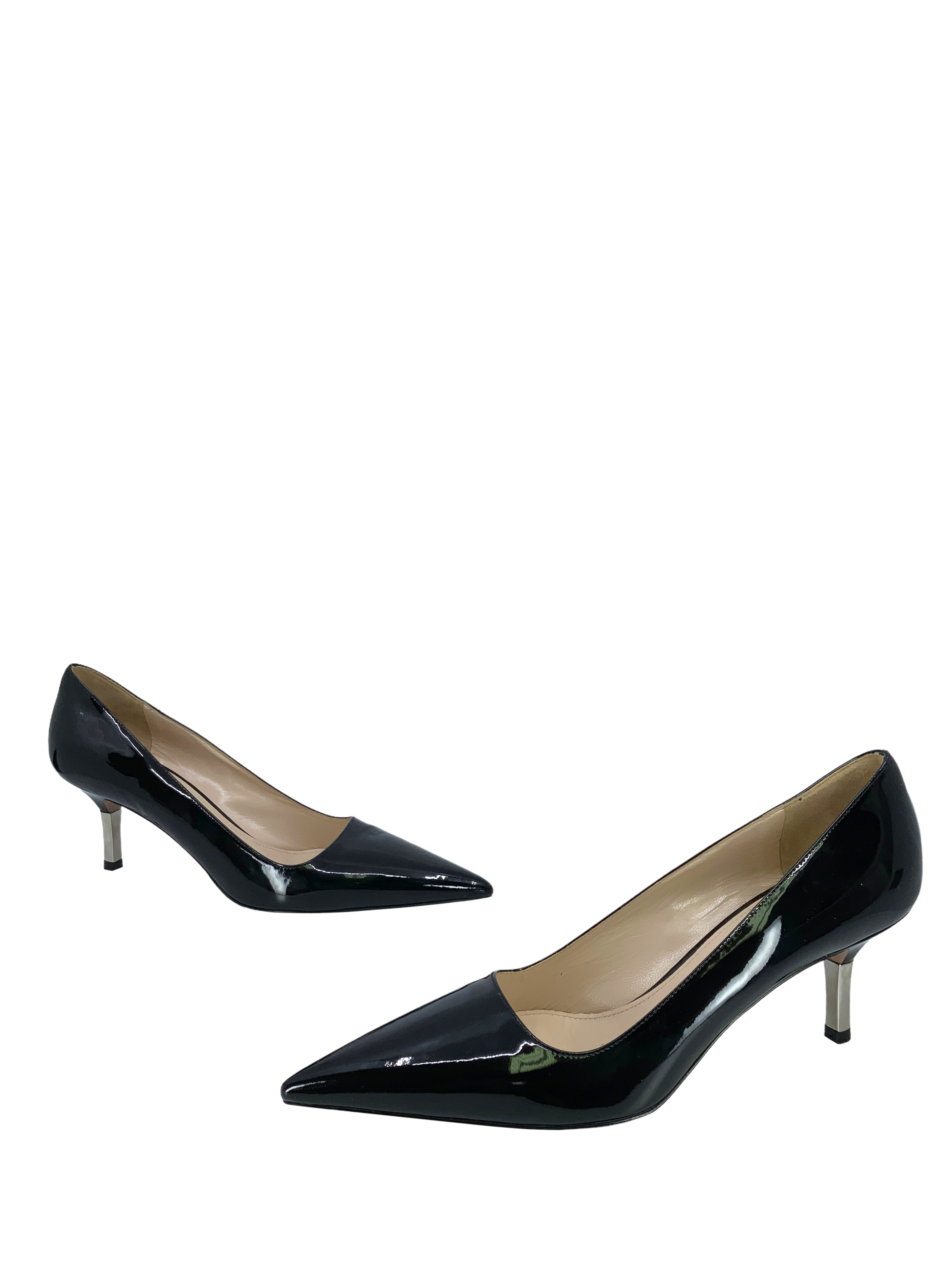 PRADA Patent Leather Metal Heel Pointed Toe Pumps Size 7.5