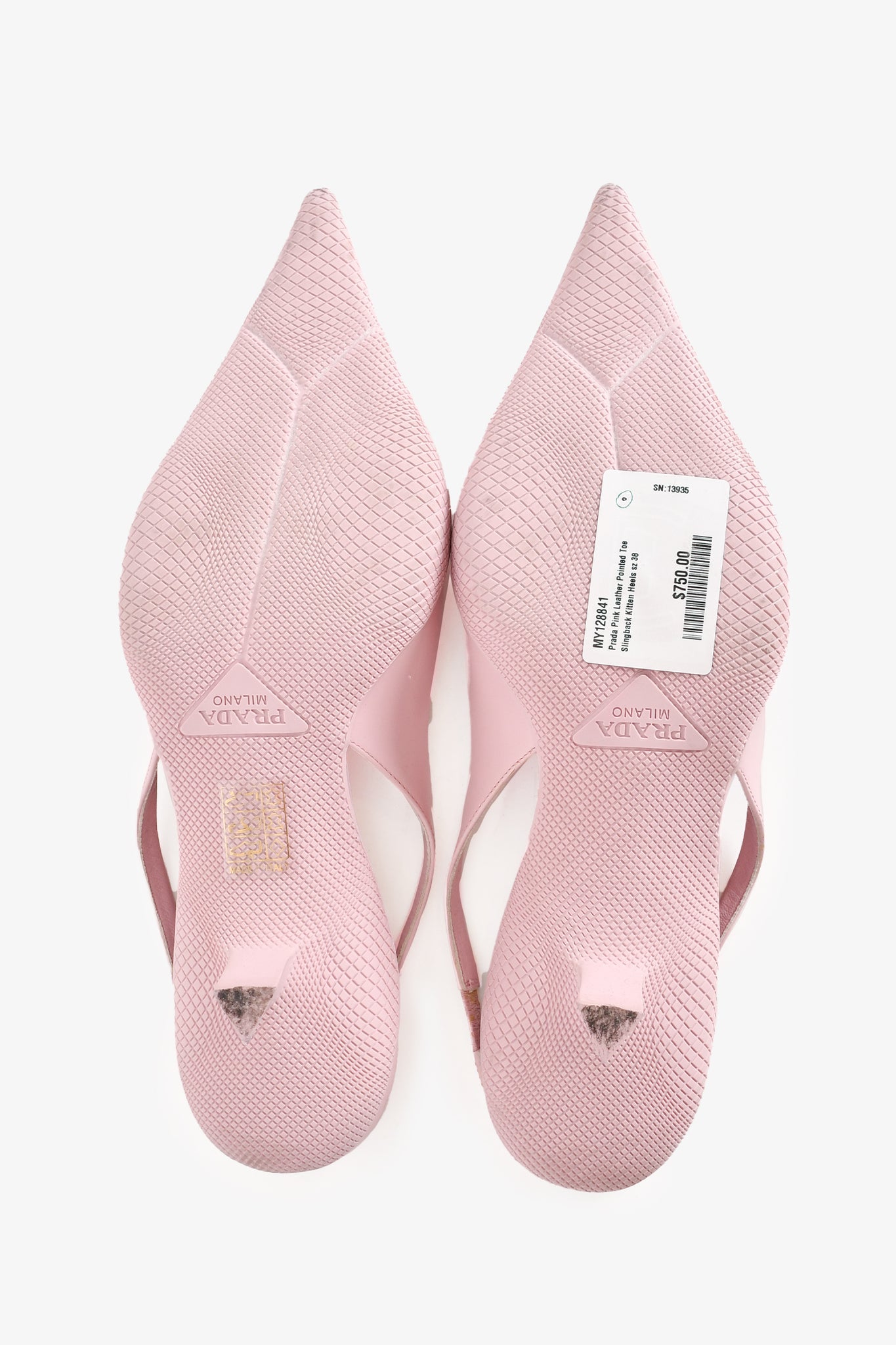 Prada Pink Leather Pointed Toe Slingback Kitten Heels Size 38