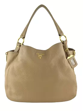 Prada Side Pocket Vitello Daino Zip Hobo Bag