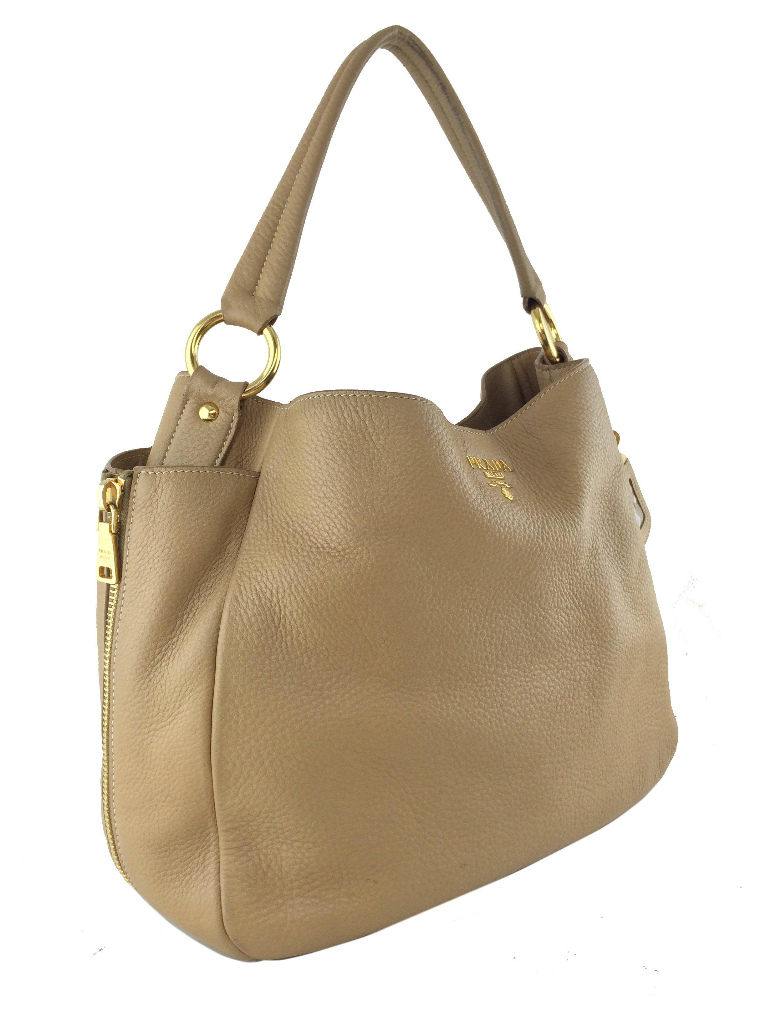 Prada Side Pocket Vitello Daino Zip Hobo Bag