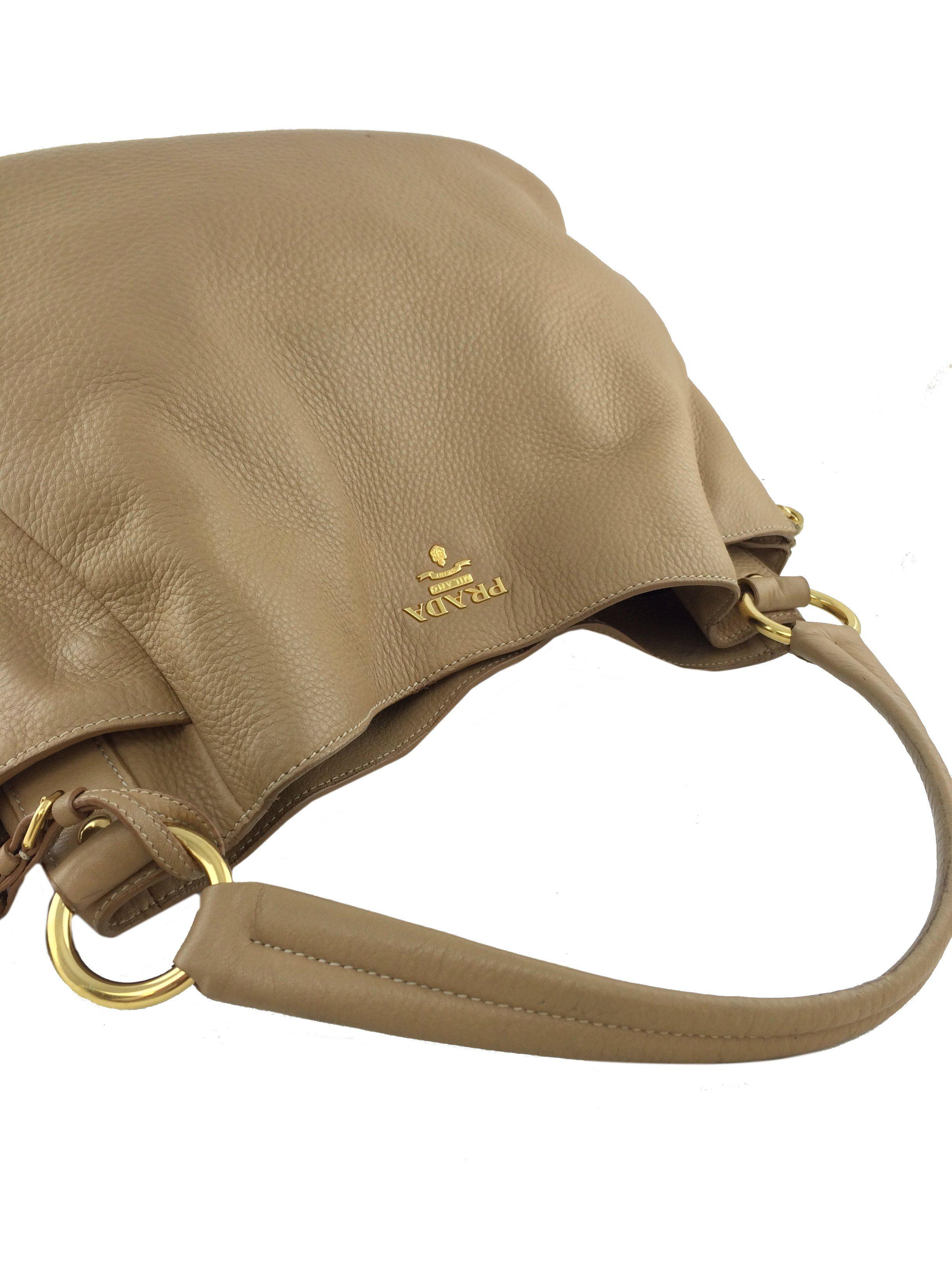 Prada Side Pocket Vitello Daino Zip Hobo Bag