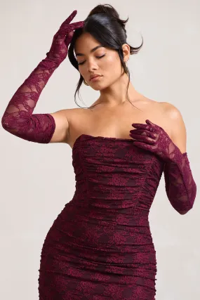 Prego | Burgundy Lace Long Ruched Gloves