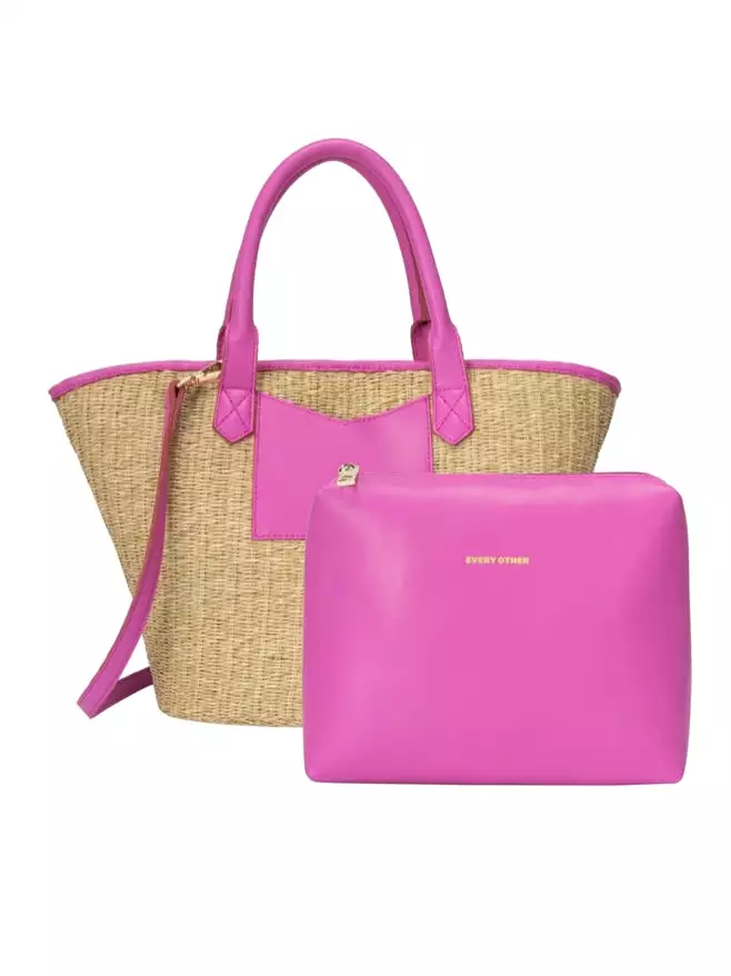 Rattan Bucket Bag - Fuchsia