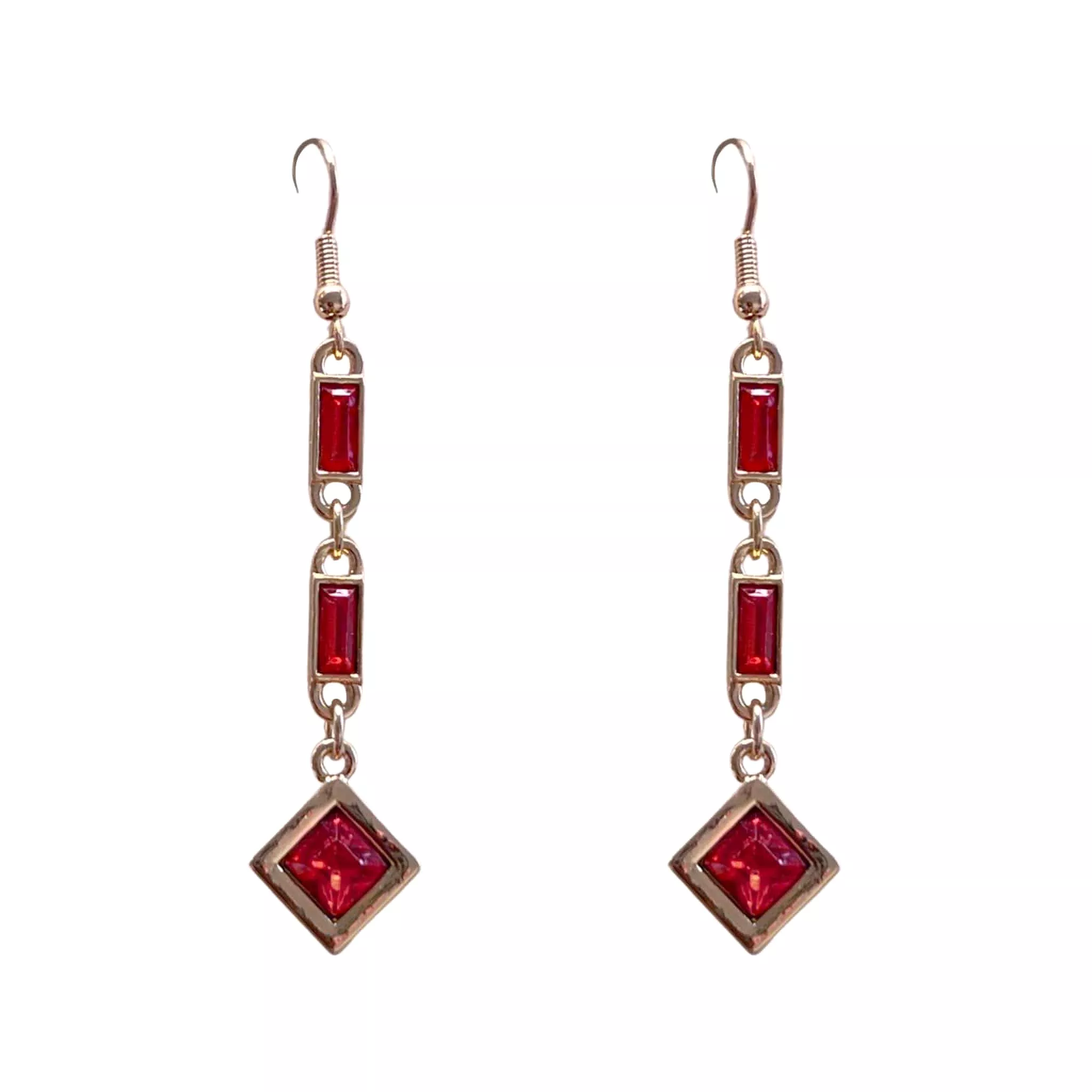 Red Stone Art Deco Style Drop Earrings