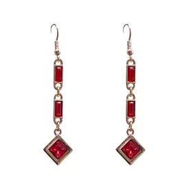 Red Stone Art Deco Style Drop Earrings