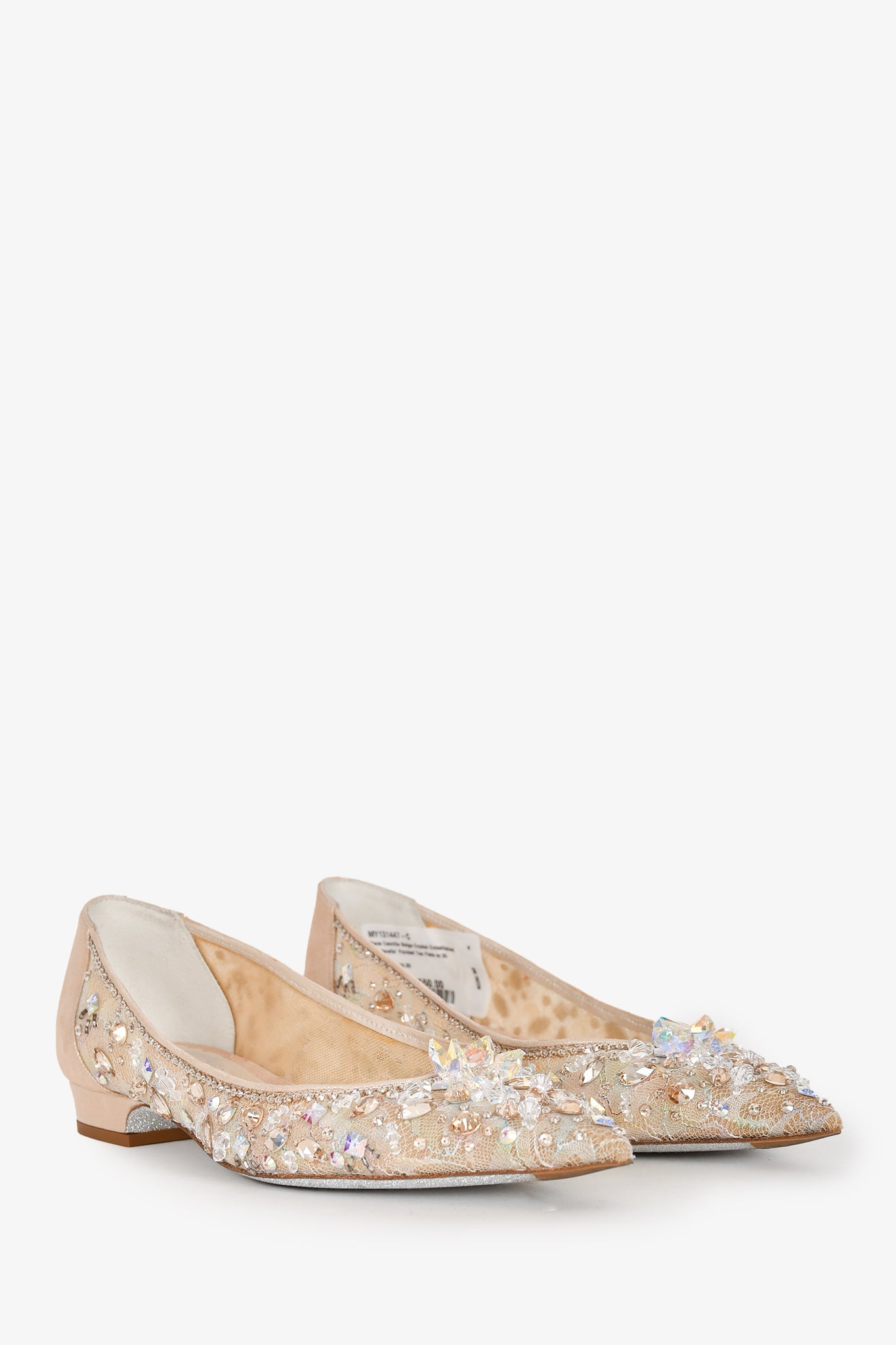 Rene Caovilla Beige Crystal Embellished \'Cinderella\' Pointed Toe Flats Size 35