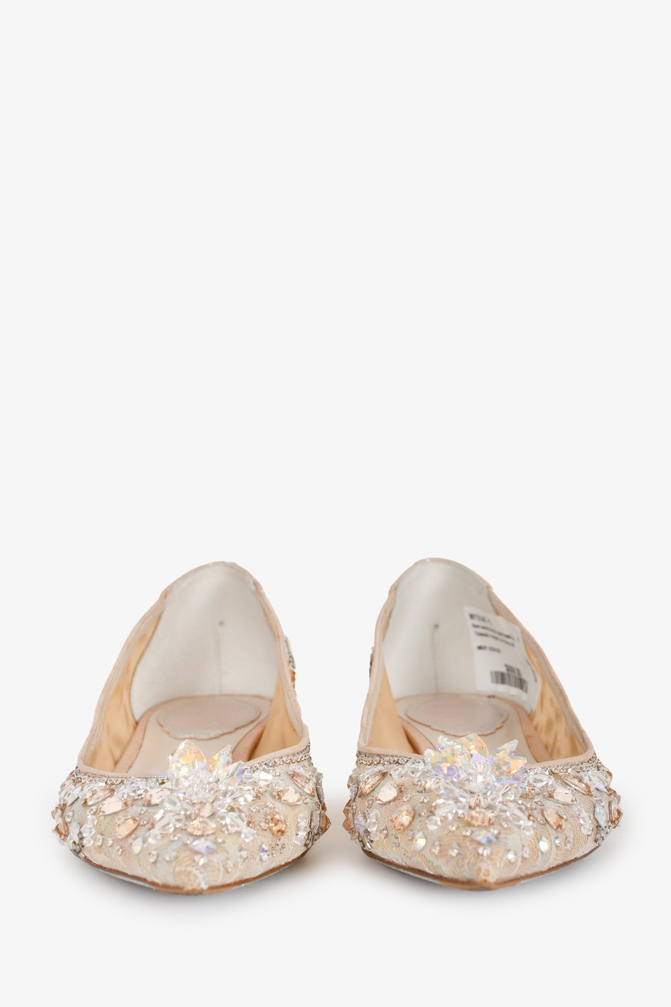 Rene Caovilla Beige Crystal Embellished \'Cinderella\' Pointed Toe Flats Size 35