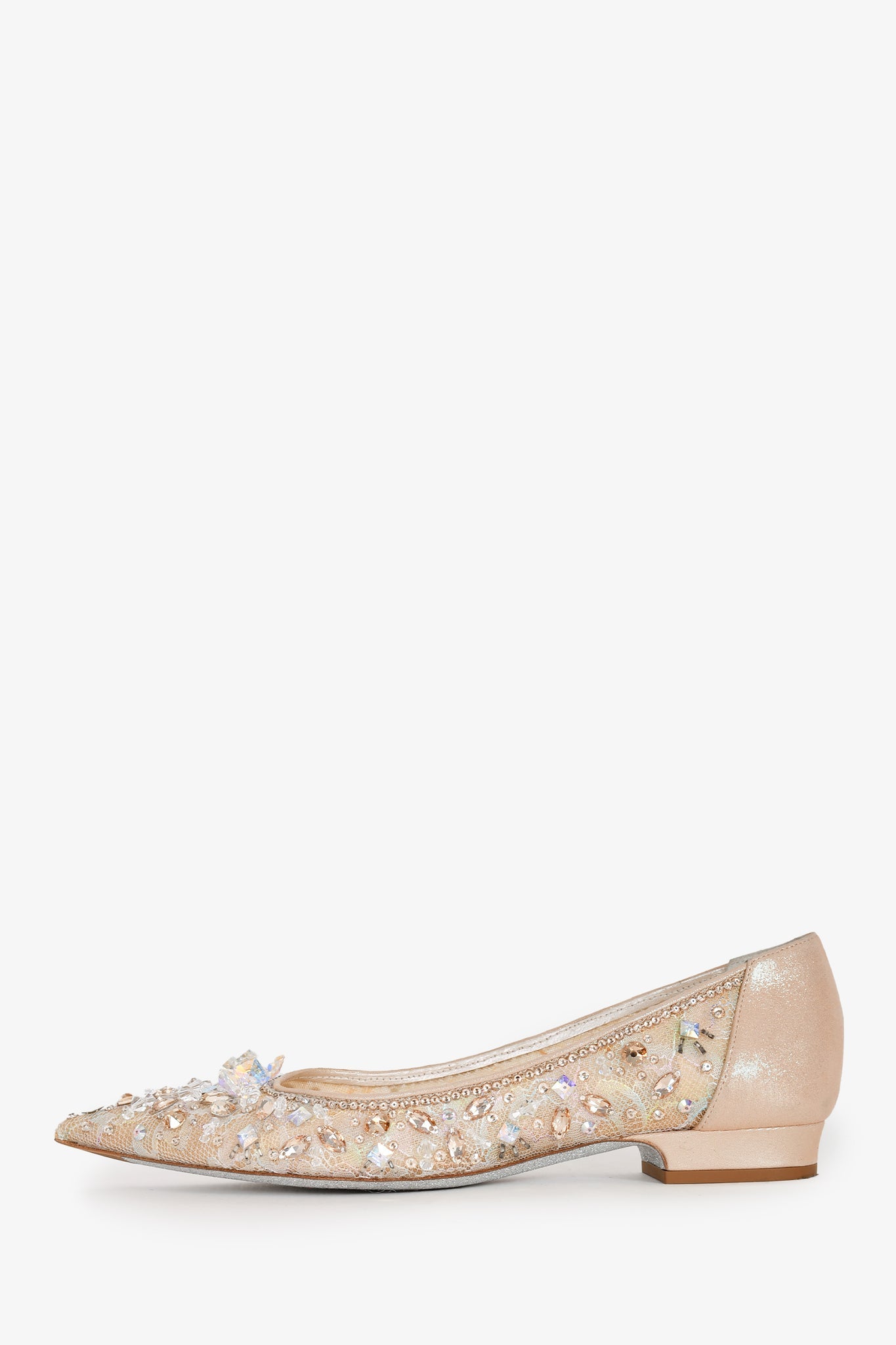 Rene Caovilla Beige Crystal Embellished \'Cinderella\' Pointed Toe Flats Size 35