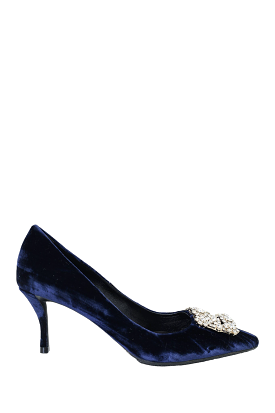 Roger Vivier Navy Velvet Crystal Buckled Pointed Toe Heels size 38