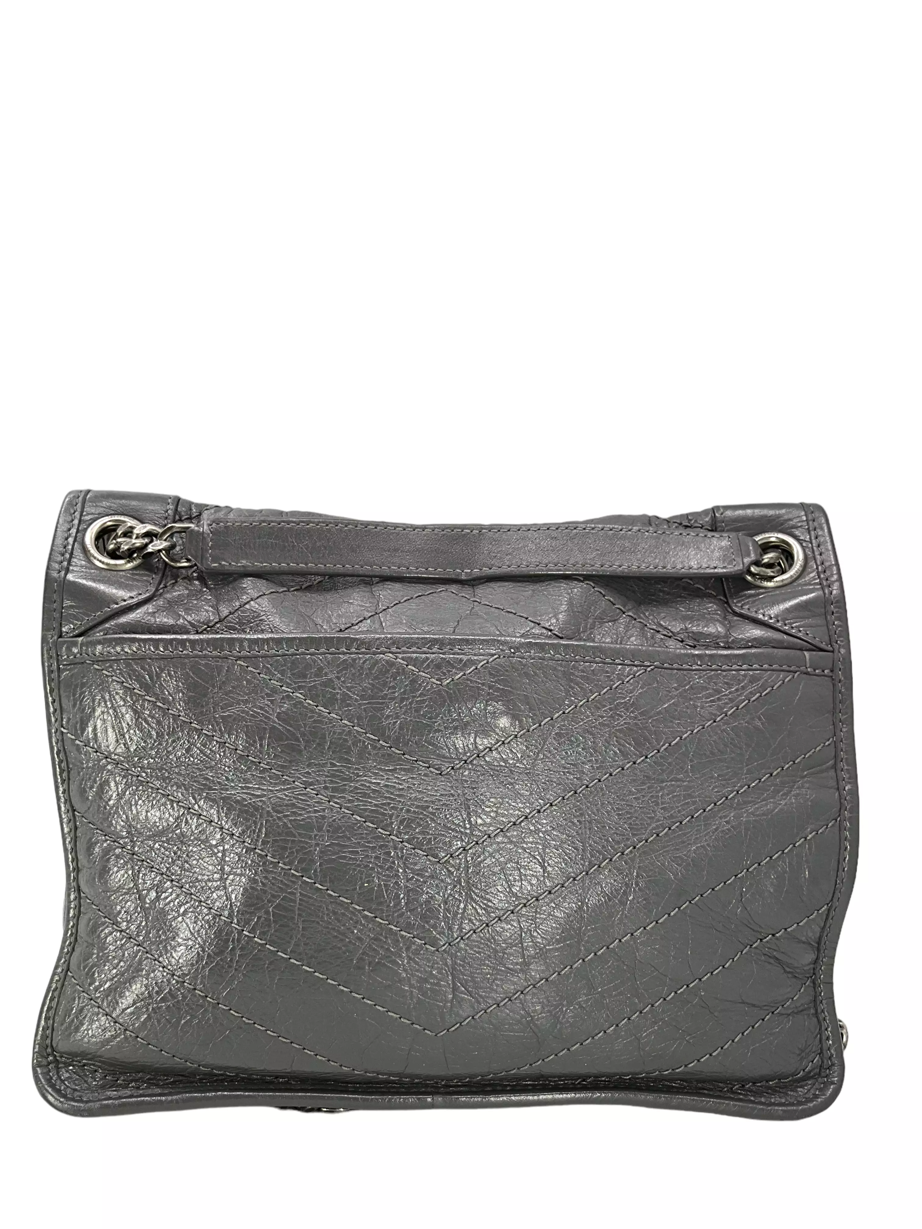 SAINT LAURENT Crinkled Calfskin Monogram Niki Medium Chain Bag