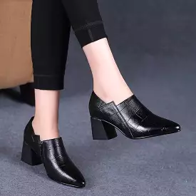 Square High Heels,Soft PU Leather Work Shoes For Office Lady,Pointed Toe,