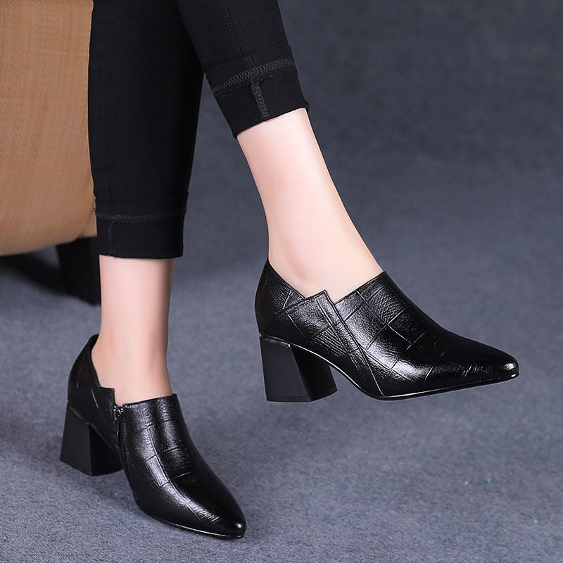 Square High Heels,Soft PU Leather Work Shoes For Office Lady,Pointed Toe,