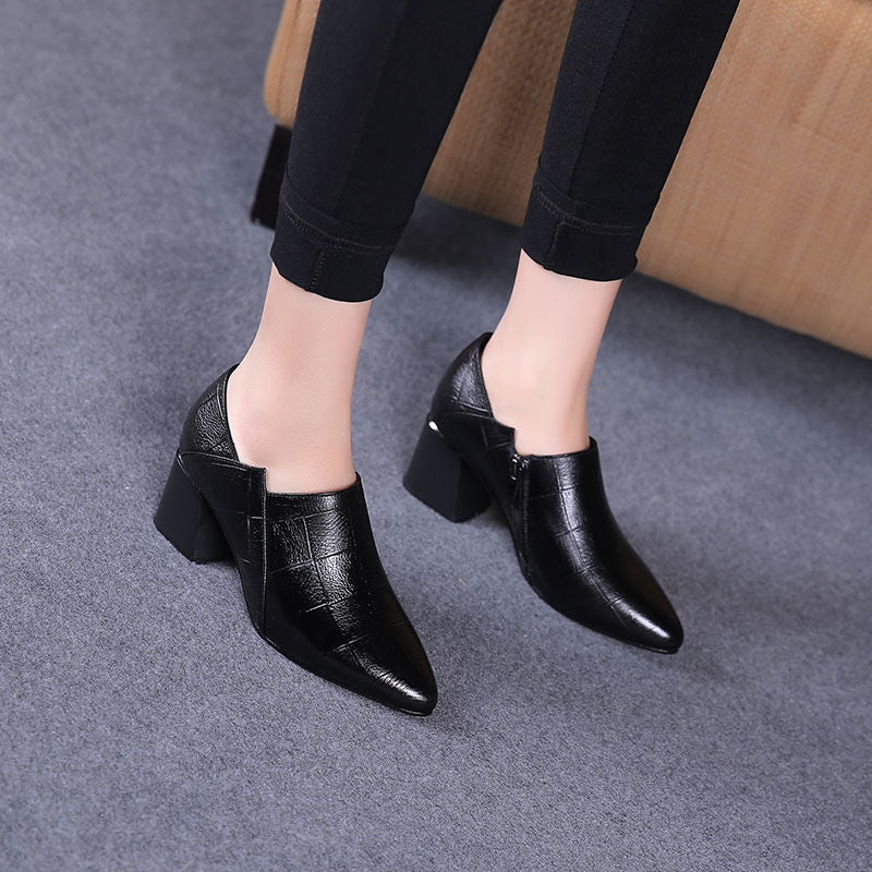 Square High Heels,Soft PU Leather Work Shoes For Office Lady,Pointed Toe,