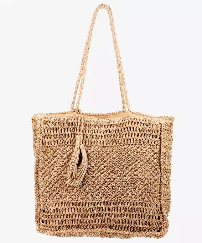 Straw Tote Bag - Khaki