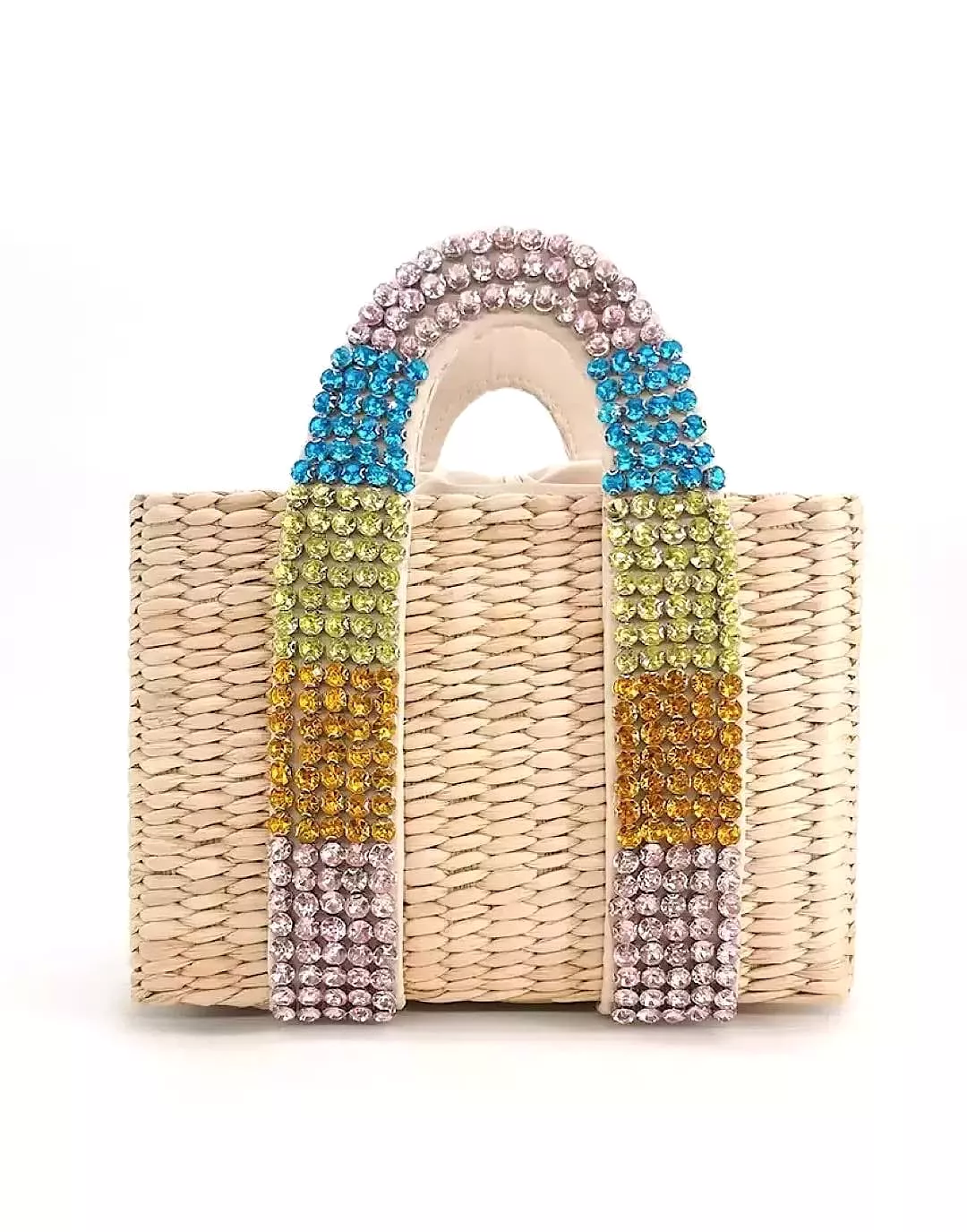 Straw Tote Bag With Beaded Straps