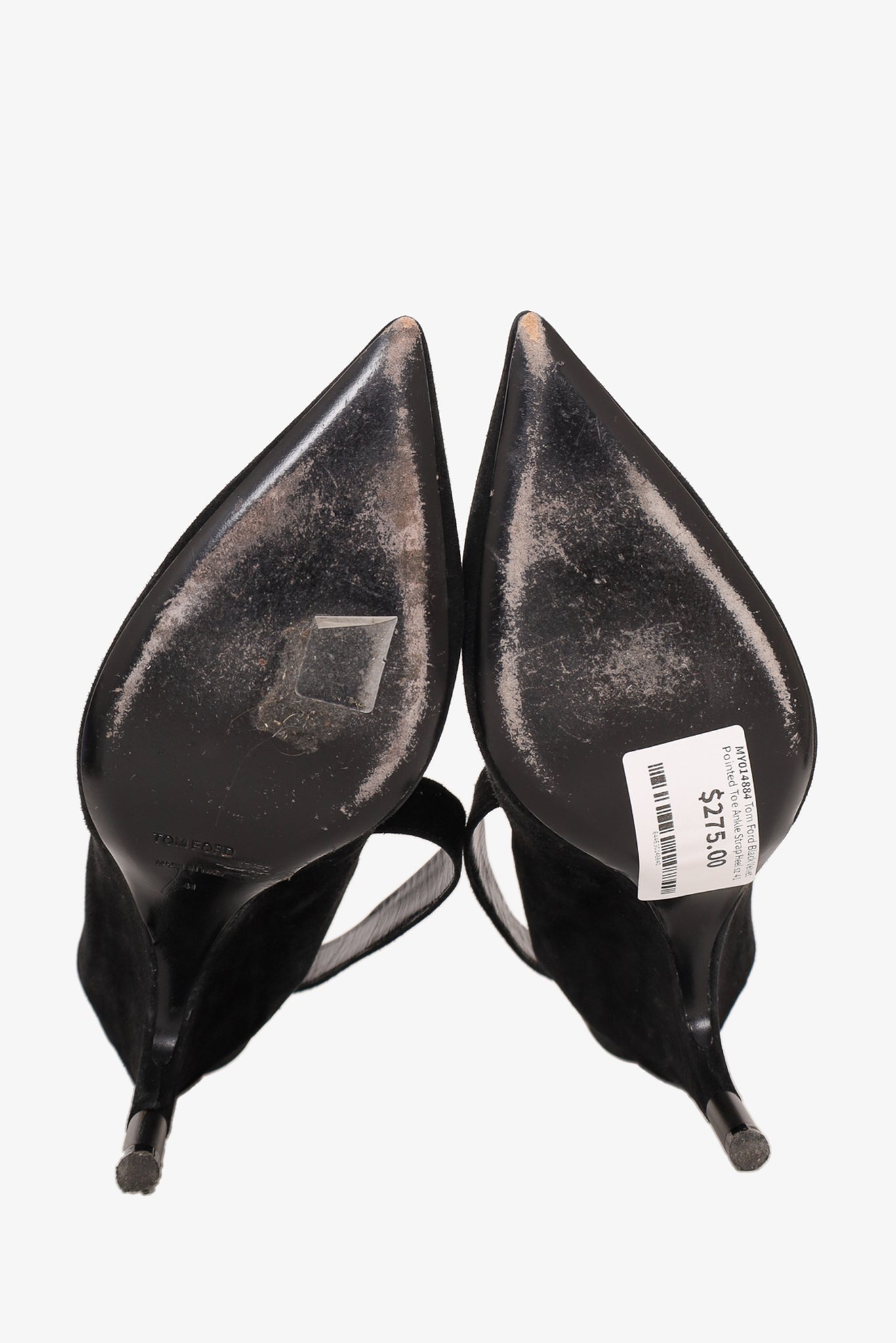 Tom Ford Black Velvet Pointed Toe Ankle Strap Heel Size 41