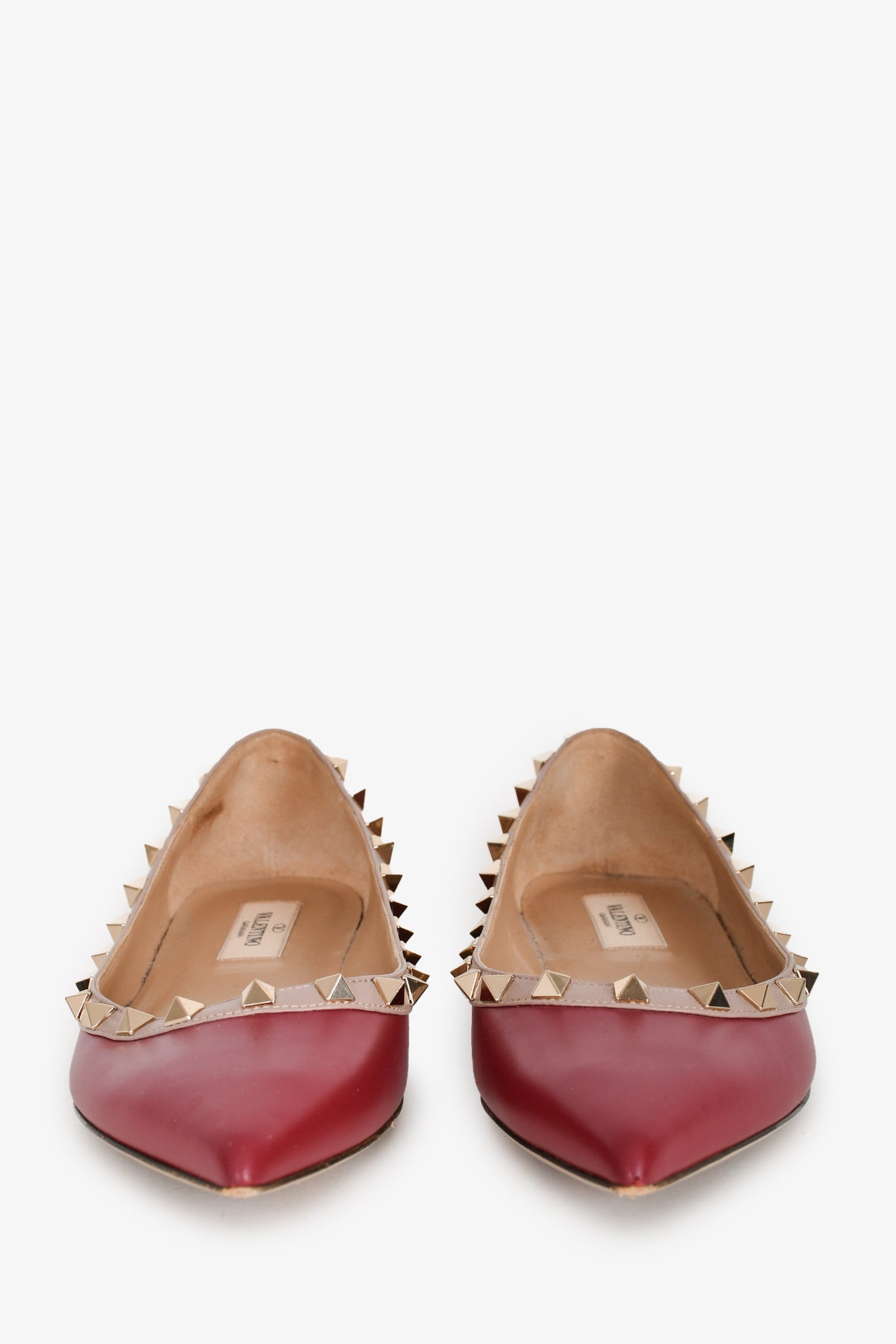 Valentino Red/Beige Rockstud Pointed Toe Flat Size 37