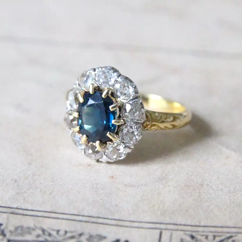 Victorian 1.80 Carat Sapphire and Old Mine Cut Diamond Cluster