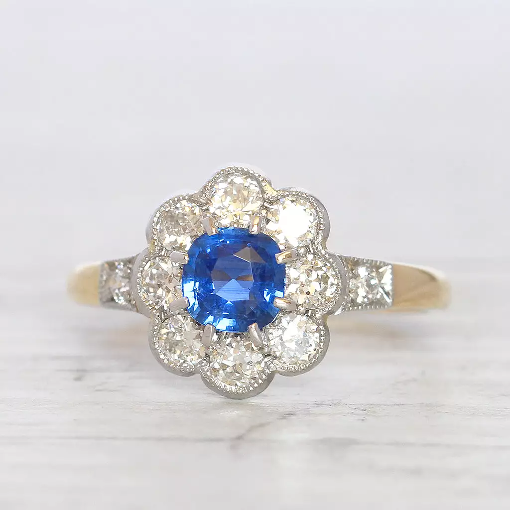 Victorian Style 0.85 Carat Sapphire and Old Cut Diamond Cluster