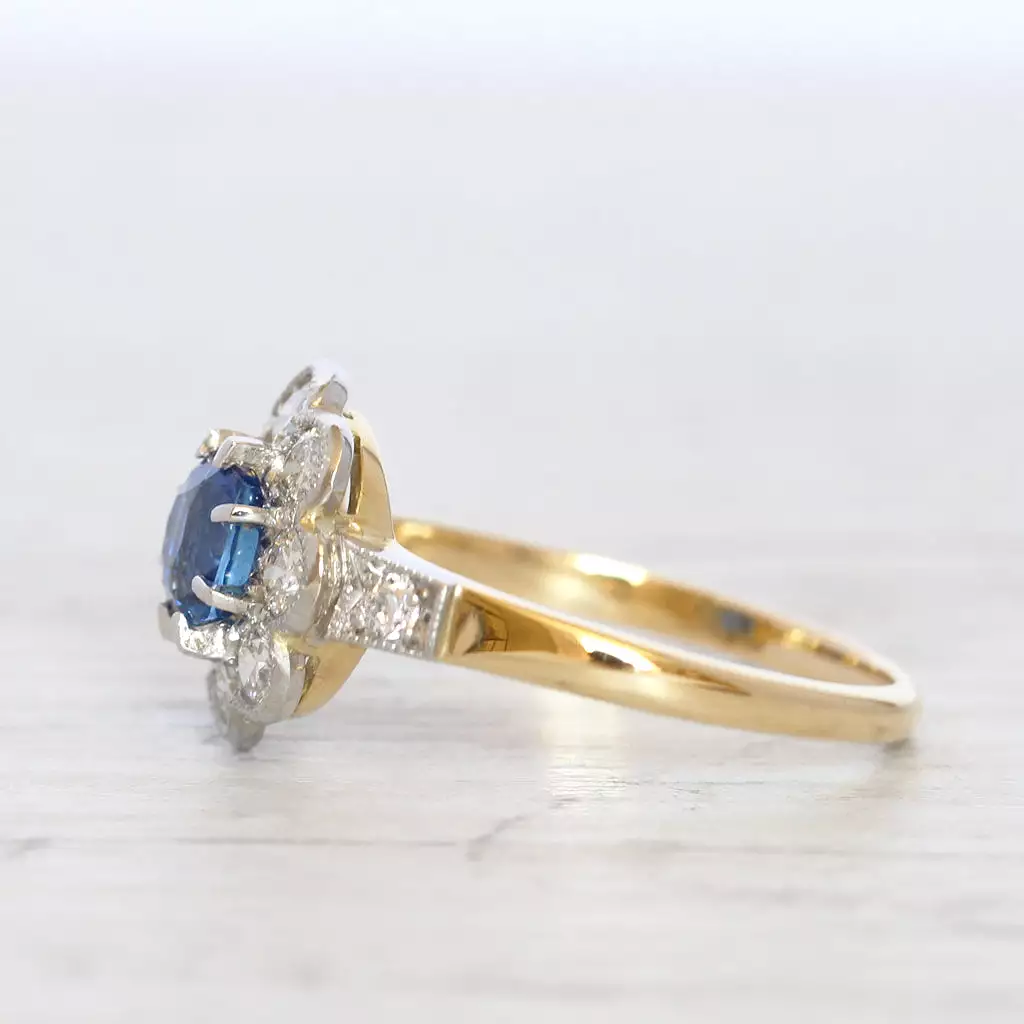 Victorian Style 0.85 Carat Sapphire and Old Cut Diamond Cluster