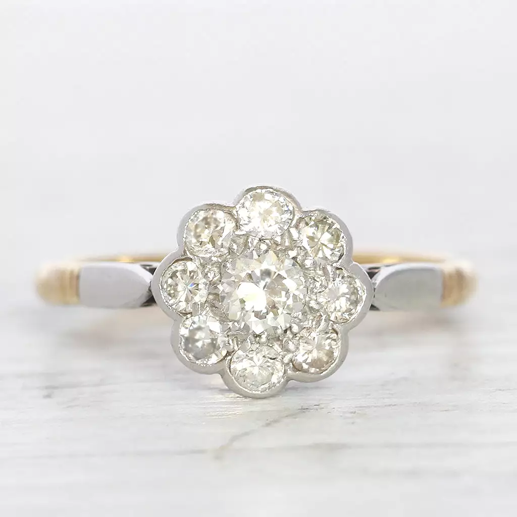 Vintage 0.65 Carat Transitional Cut Diamond Daisy Cluster