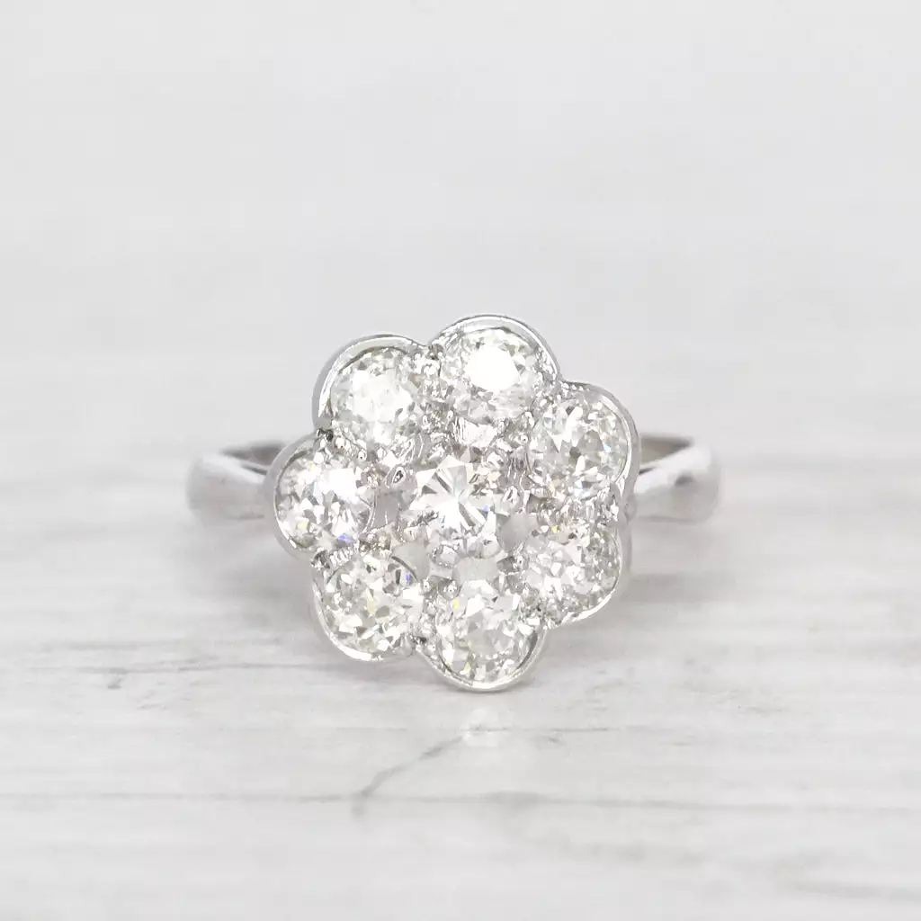 Vintage 0.90 Carat Old Cut Diamond Daisy Cluster