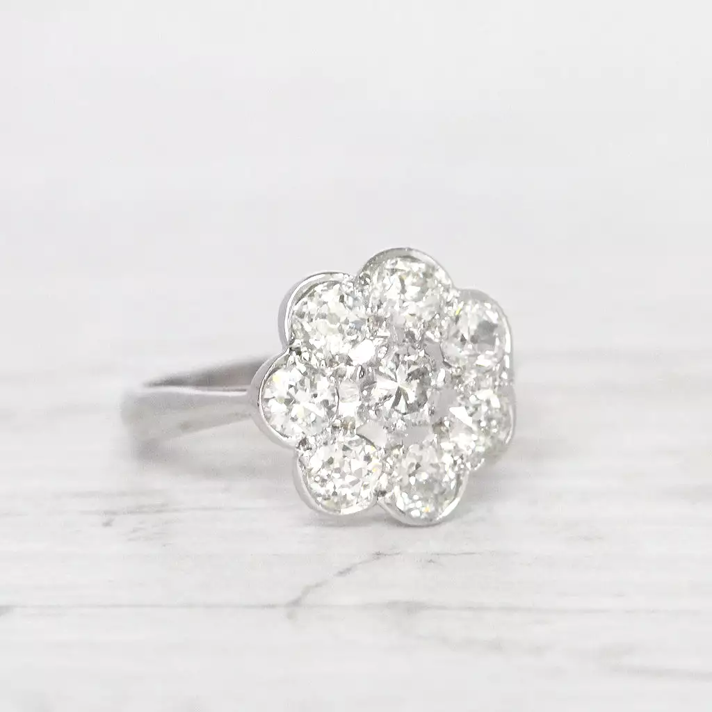 Vintage 0.90 Carat Old Cut Diamond Daisy Cluster