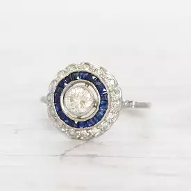 Vintage Brilliant Cut Diamond and Sapphire Target Cluster