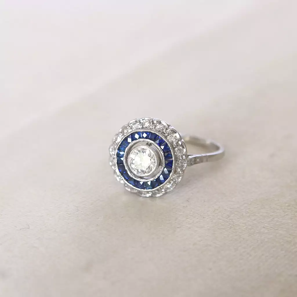 Vintage Brilliant Cut Diamond and Sapphire Target Cluster