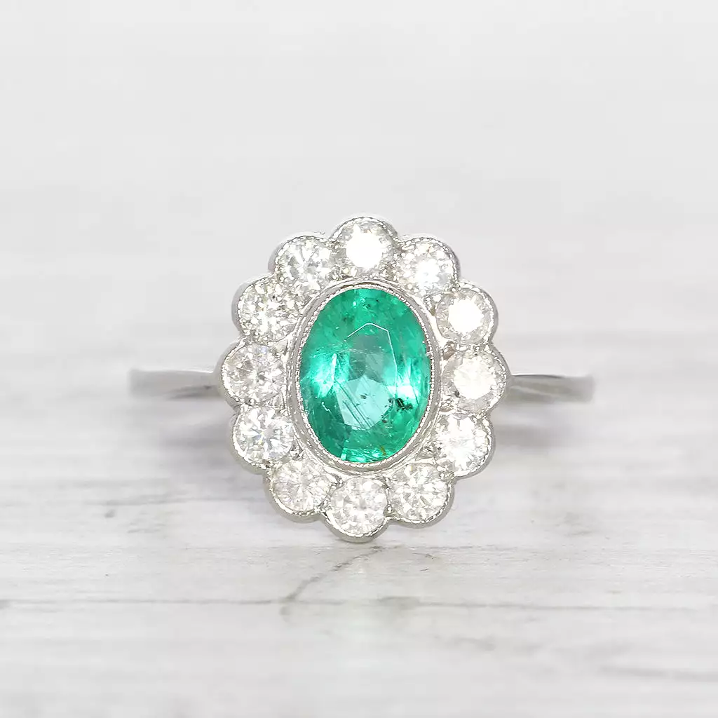 Vintage Style 1.10 Carat Emerald and Diamond Cluster