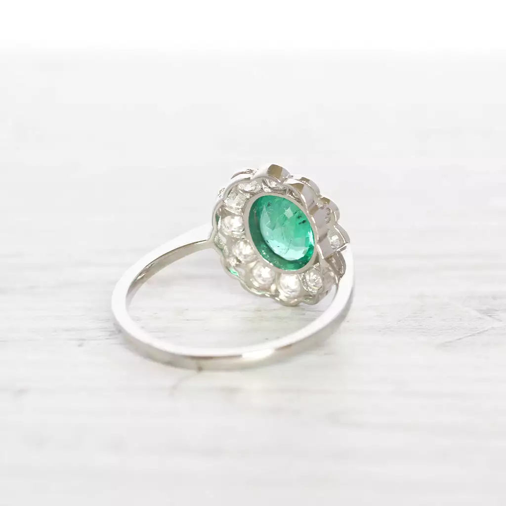 Vintage Style 1.10 Carat Emerald and Diamond Cluster