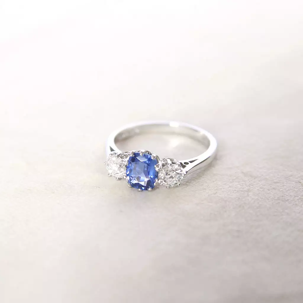 Vintage Style 1.14 Carat Sapphire and Diamond Three Stone