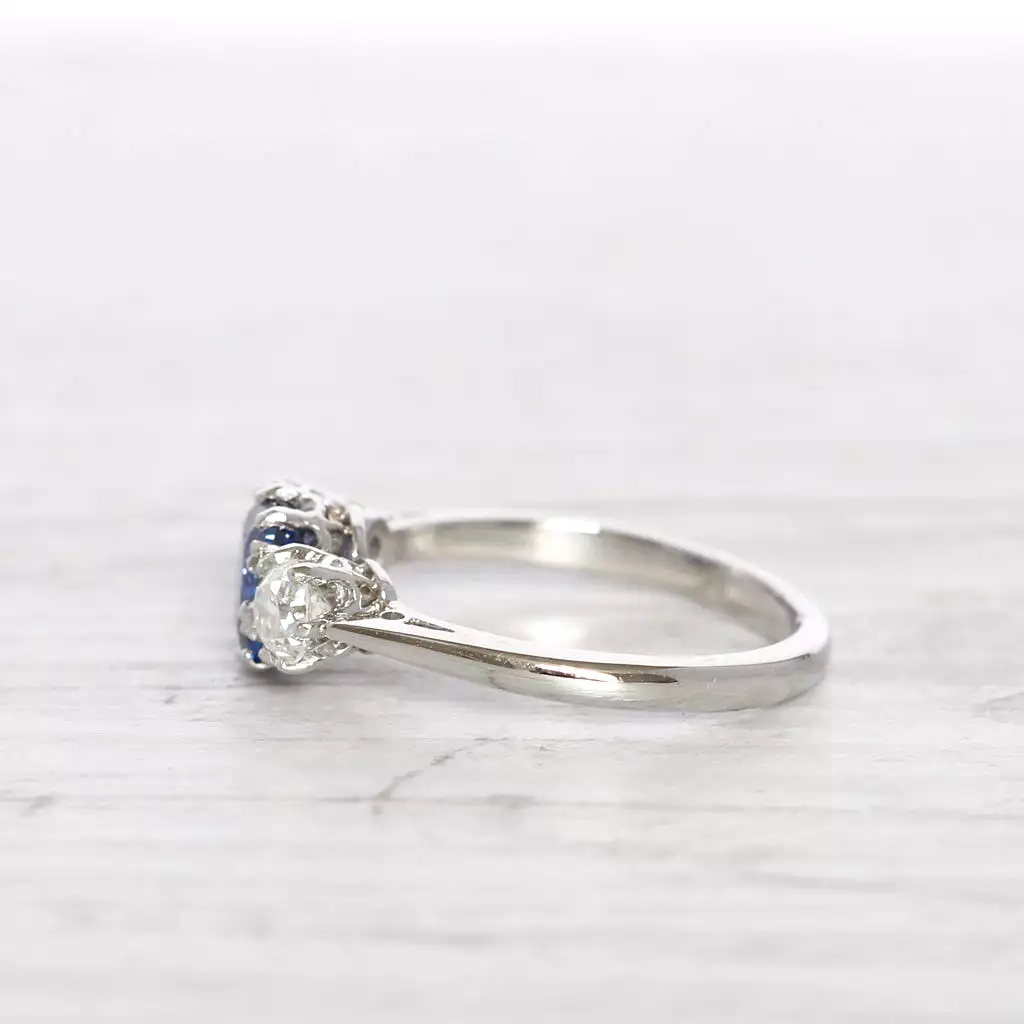 Vintage Style 1.14 Carat Sapphire and Diamond Three Stone