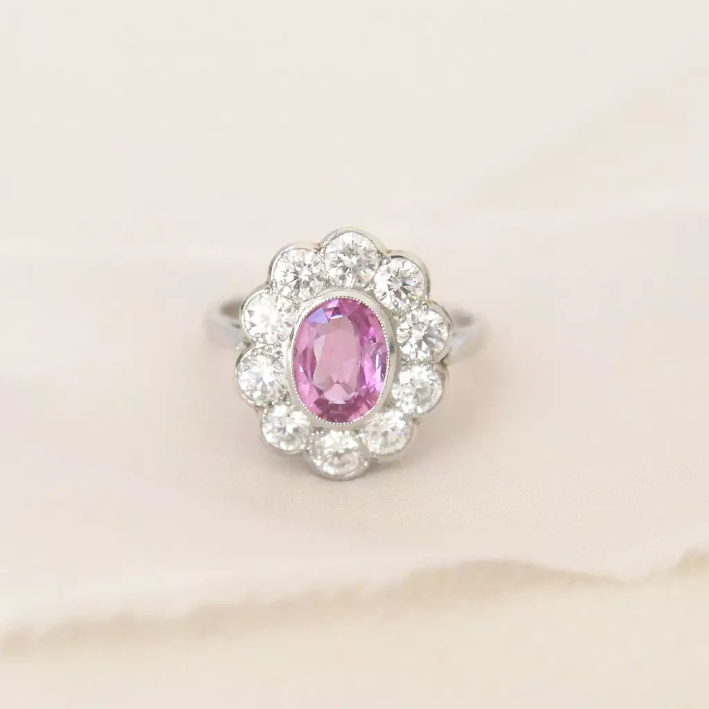 Vintage Style 1.70 Carat Pink Sapphire and Diamond Cluster