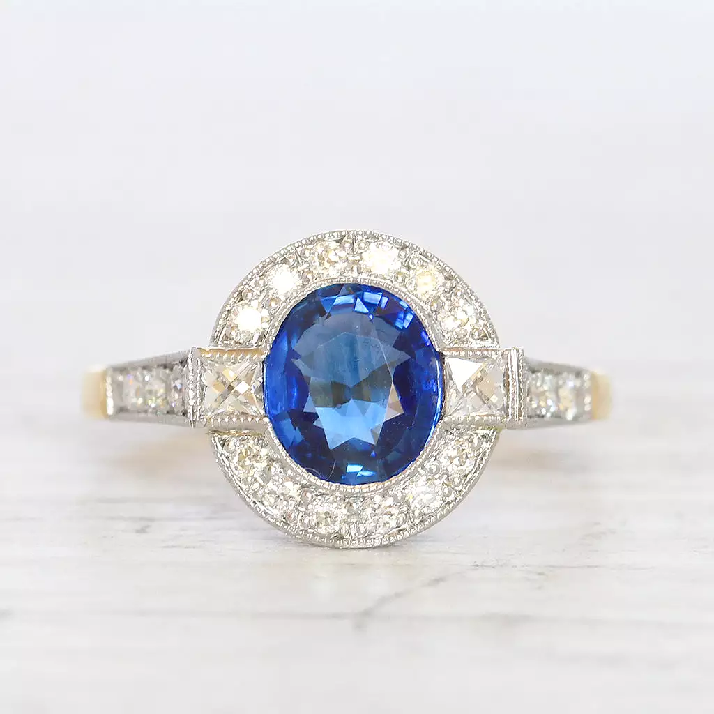 Vintage Style 2 Carat Sapphire and Diamond Cluster