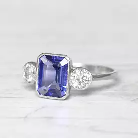 Vintage Style 2.20 Carat Tanzanite and Diamond Three Stone