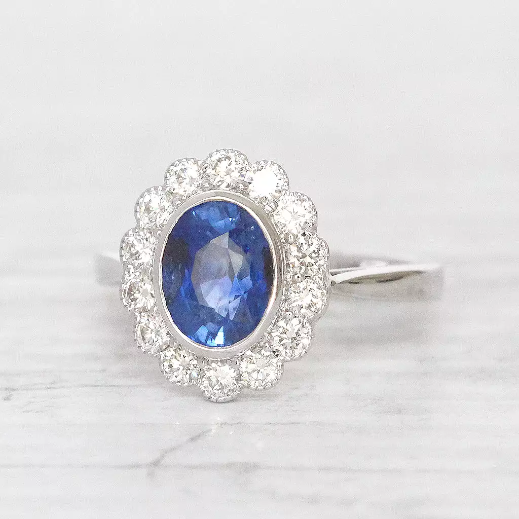 Vintage Style 2.43 Carat Sapphire and Diamond Oval Cluster