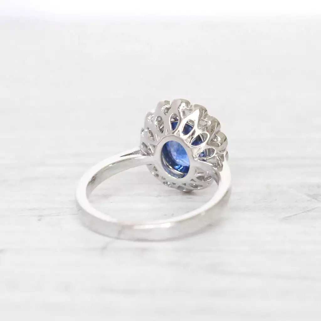 Vintage Style 2.43 Carat Sapphire and Diamond Oval Cluster