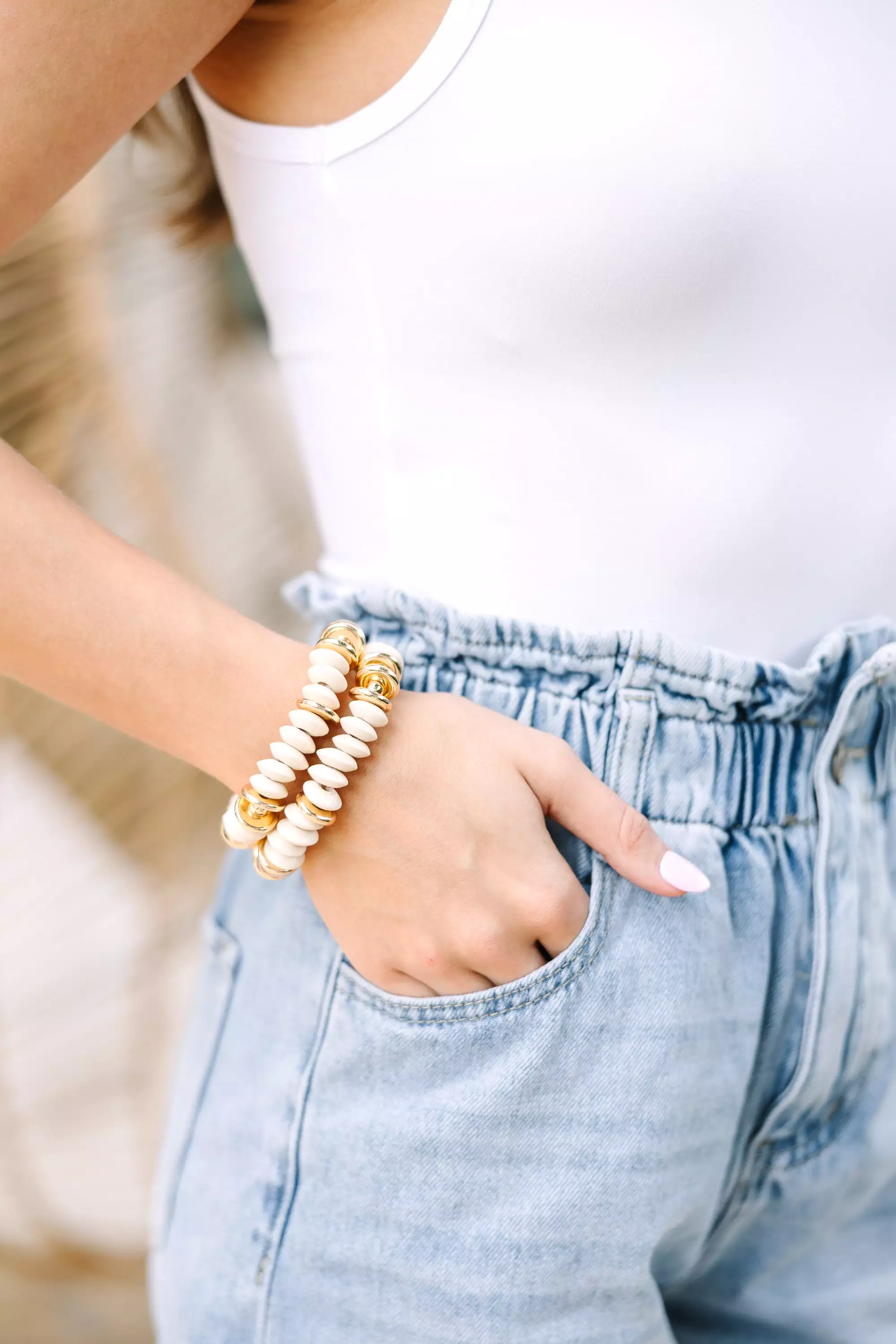 Watch For It Ivory White Beaded Bracelet Set