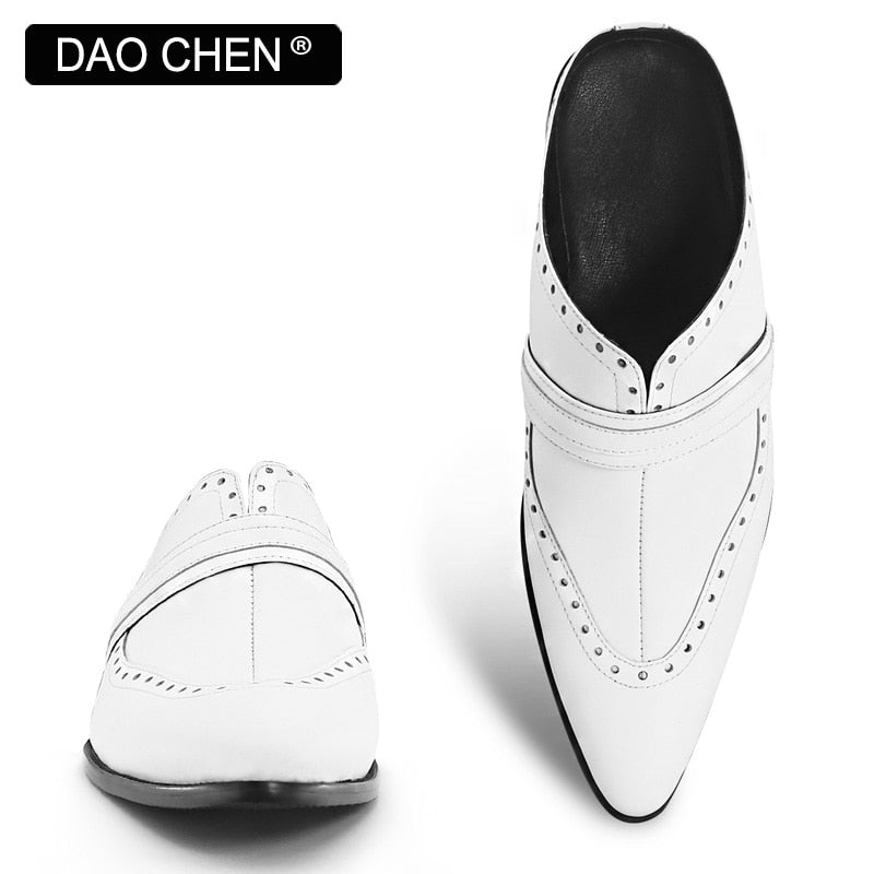 WHITE POINTED TOE CASUAL  BREATHABLE COMFORTABLE LEATHER SHOES