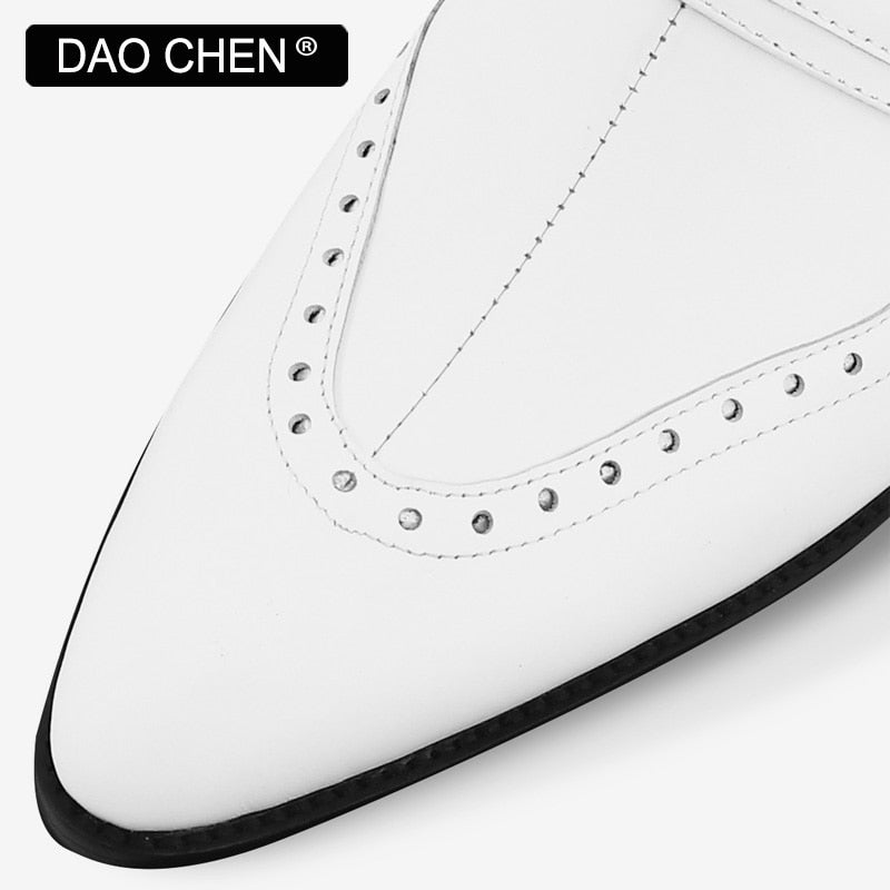 WHITE POINTED TOE CASUAL  BREATHABLE COMFORTABLE LEATHER SHOES