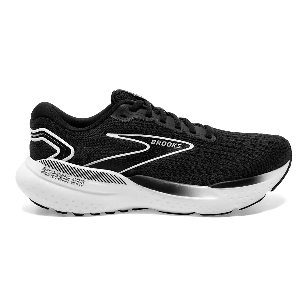 Women's Brooks Glycerin GTS 21, Black/Grey/White, 10 D Wide